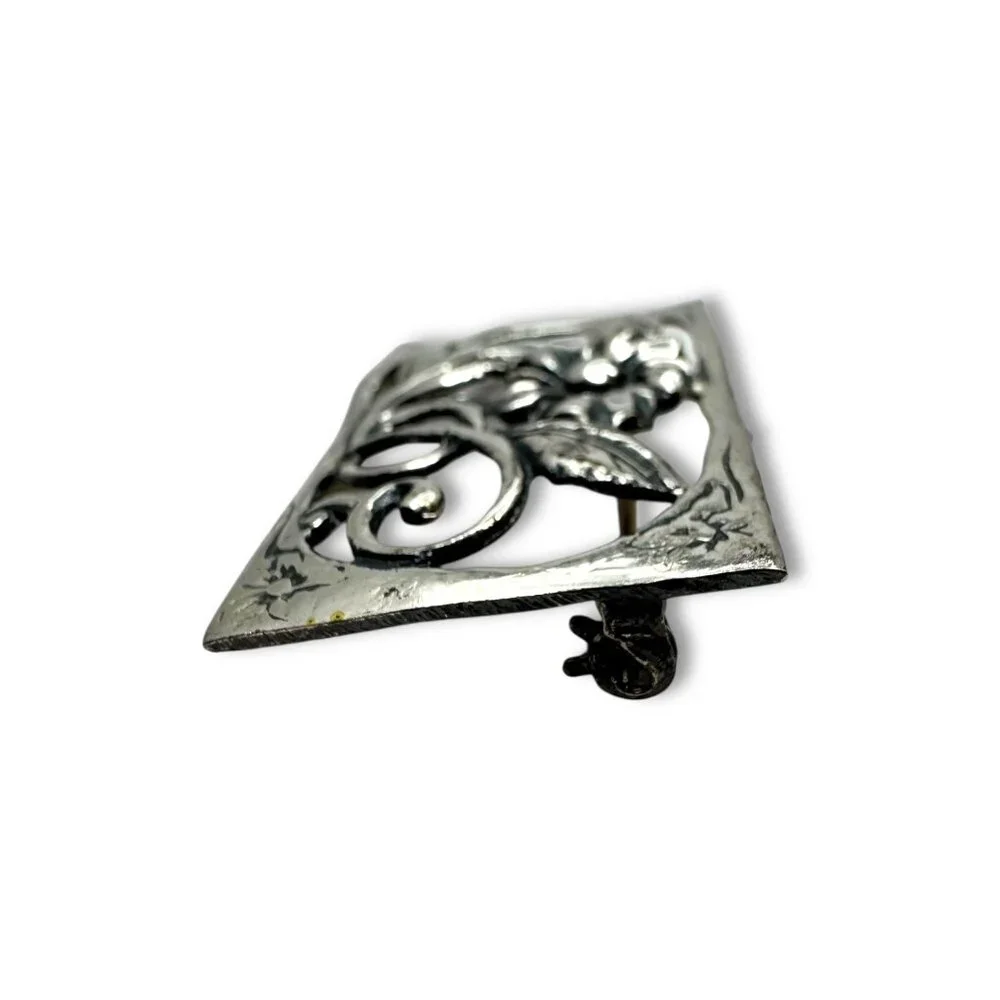 Vintage Sterling Silver Floral Brooch Pin - Picture 8 of 10